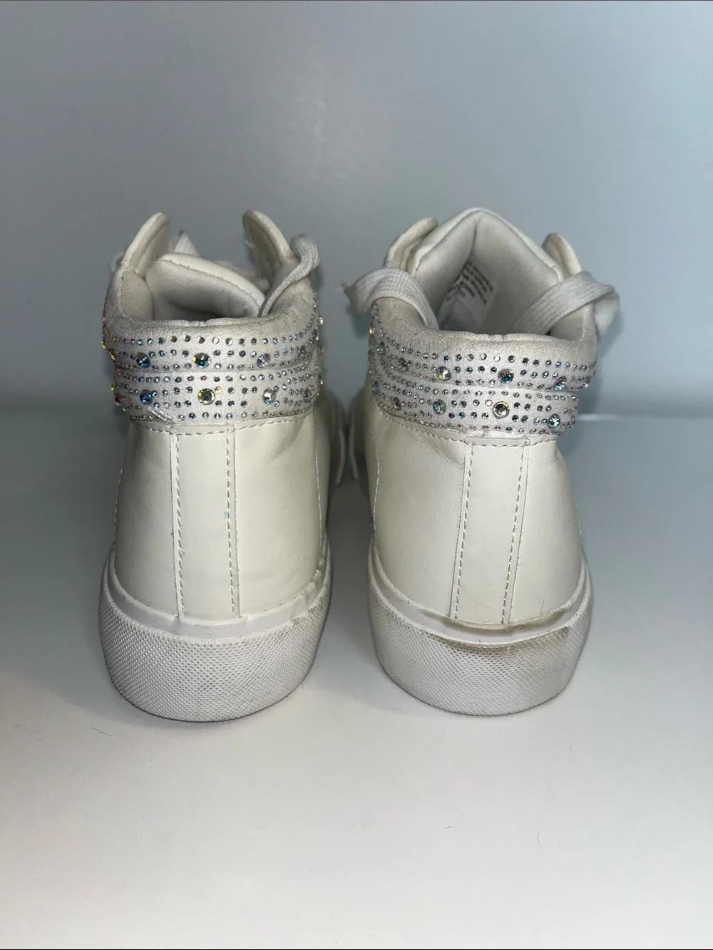 BCBGirls Big Girl Sz 3 White High-Top Sneakers w/ Rhinestones, Call Outs